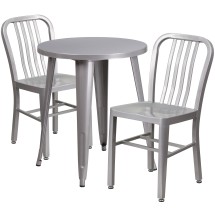 Flash Furniture CH-51080TH-2-18VRT-SIL-GG 24&quot; Round Silver Metal Indoor/Outdoor Table Set with 2 Vertical Slat Back Chairs