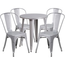 Flash Furniture CH-51080TH-4-18CAFE-SIL-GG 24&quot; Round Silver Metal Indoor/Outdoor Table Set with 4 Cafe Chairs