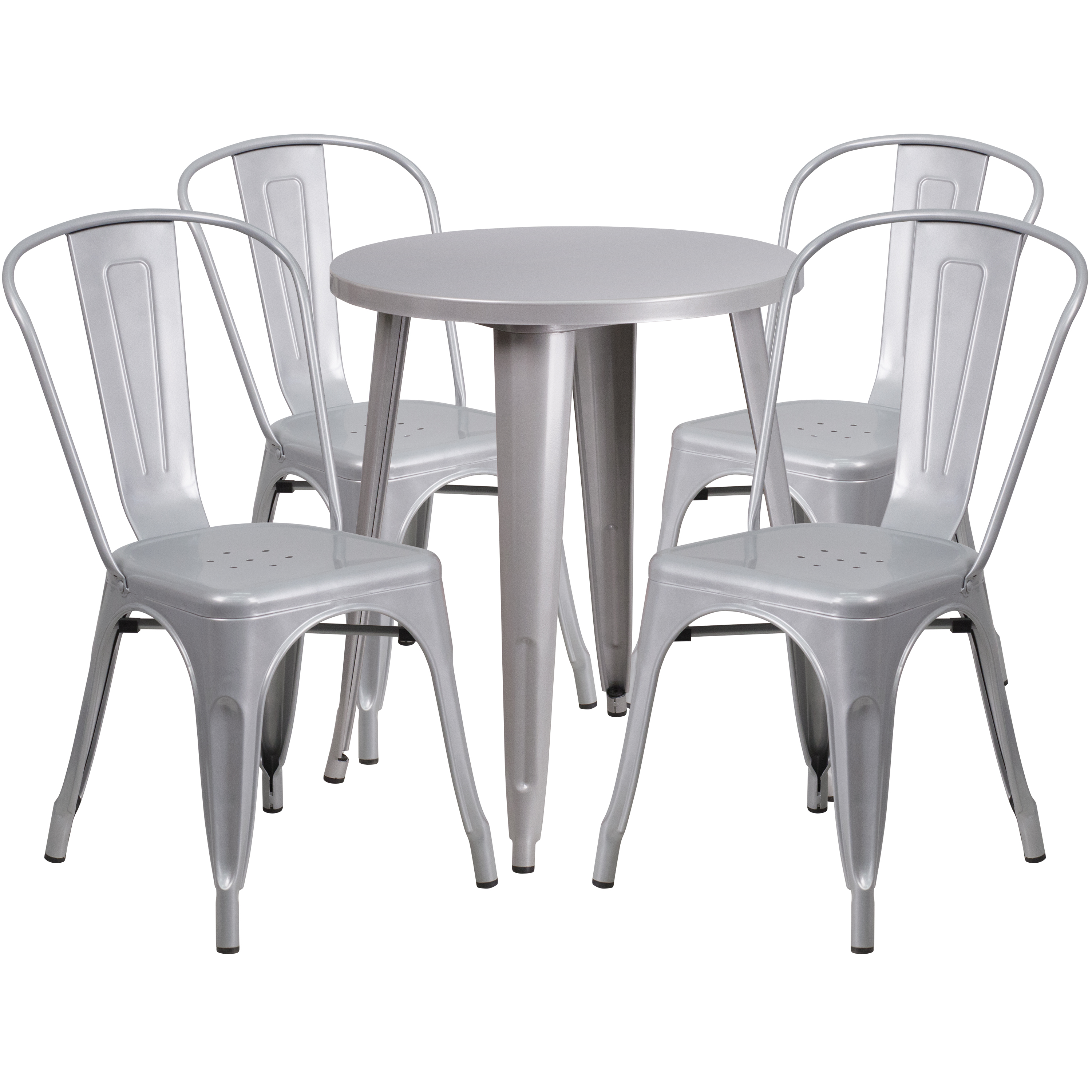 Flash Furniture CH-51080TH-4-18CAFE-SIL-GG 24" Round Silver Metal Indoor/Outdoor Table Set with 4 Cafe Chairs