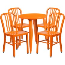 Flash Furniture CH-51080TH-4-18VRT-OR-GG 24" Round Orange Metal Indoor/Outdoor Table Set with 4 Vertical Slat Back Chairs