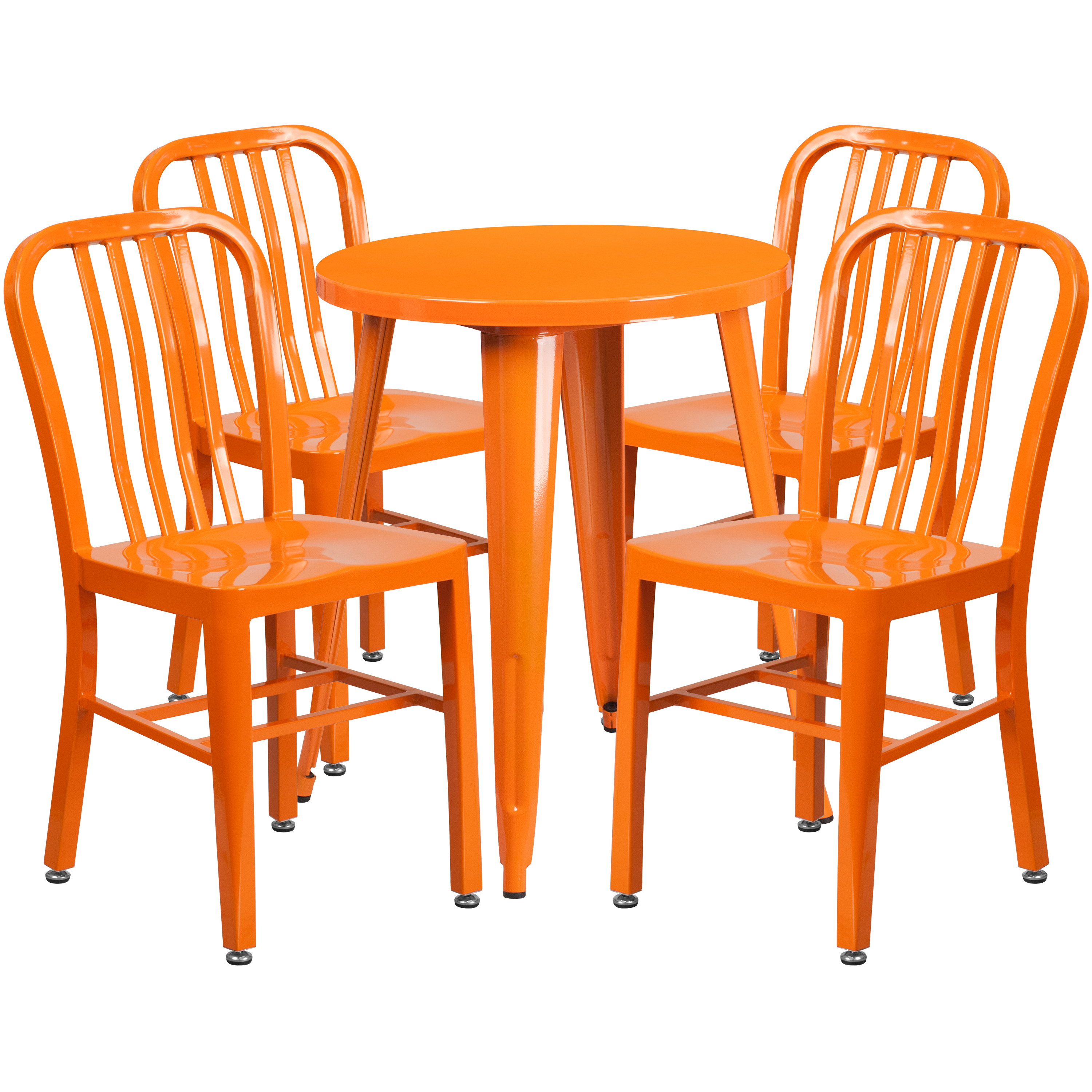 Flash Furniture CH-51080TH-4-18VRT-OR-GG 24" Round Orange Metal Indoor/Outdoor Table Set with 4 Vertical Slat Back Chairs