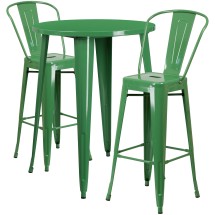 Flash Furniture CH-51090BH-2-30CAFE-GN-GG 30&quot; Round Green Metal Indoor/Outdoor Bar Table Set with 2 Cafe Stools