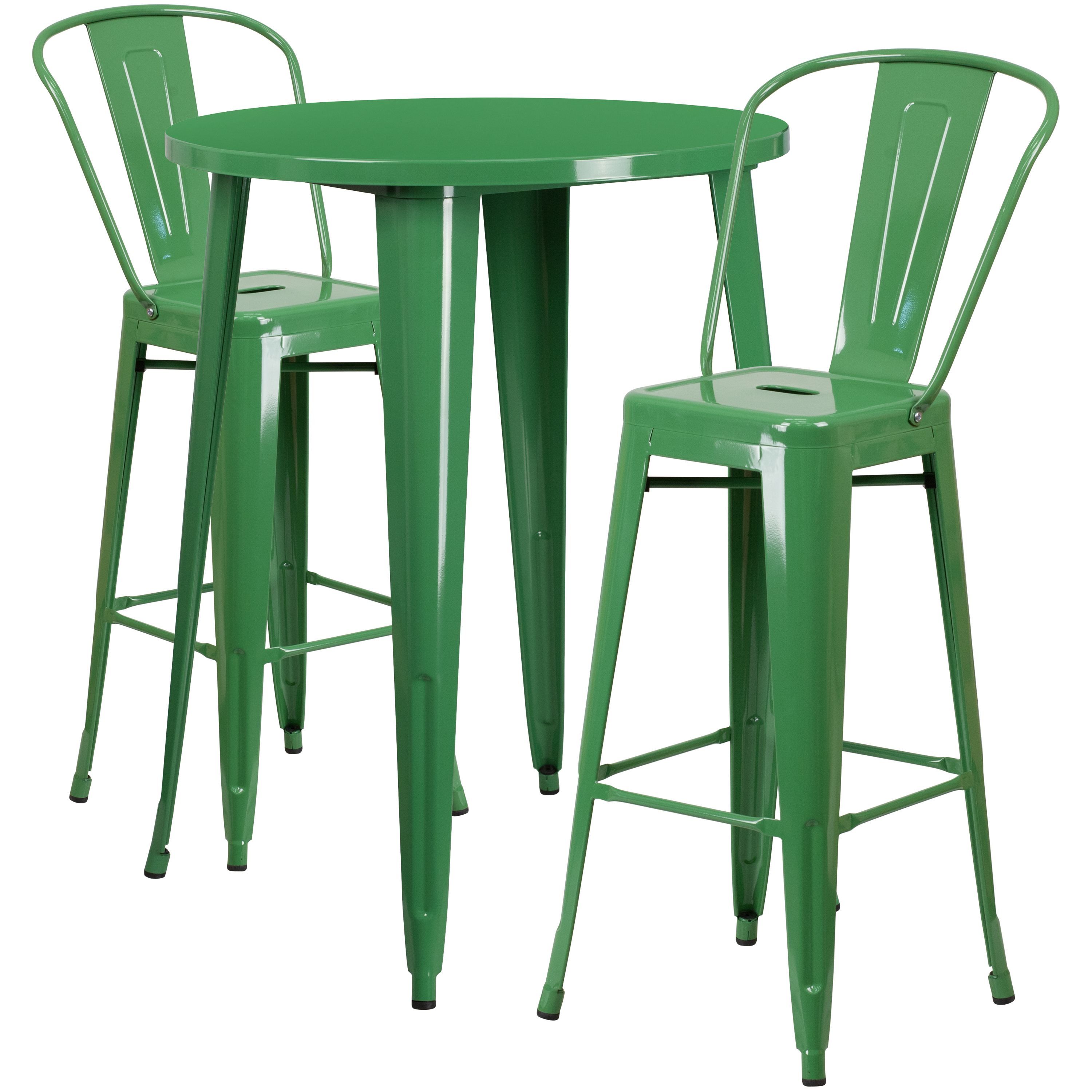 Flash Furniture CH-51090BH-2-30CAFE-GN-GG 30" Round Green Metal Indoor/Outdoor Bar Table Set with 2 Cafe Stools