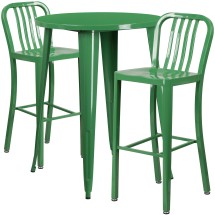 Flash Furniture CH-51090BH-2-30VRT-GN-GG 30&quot; Round Green Metal Indoor/Outdoor Bar Table Set with 2 Vertical Slat Back Stools