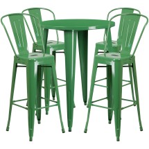 Flash Furniture CH-51090BH-4-30CAFE-GN-GG 30&quot; Round Green Metal Indoor/Outdoor Bar Table Set with 4 Cafe Stools