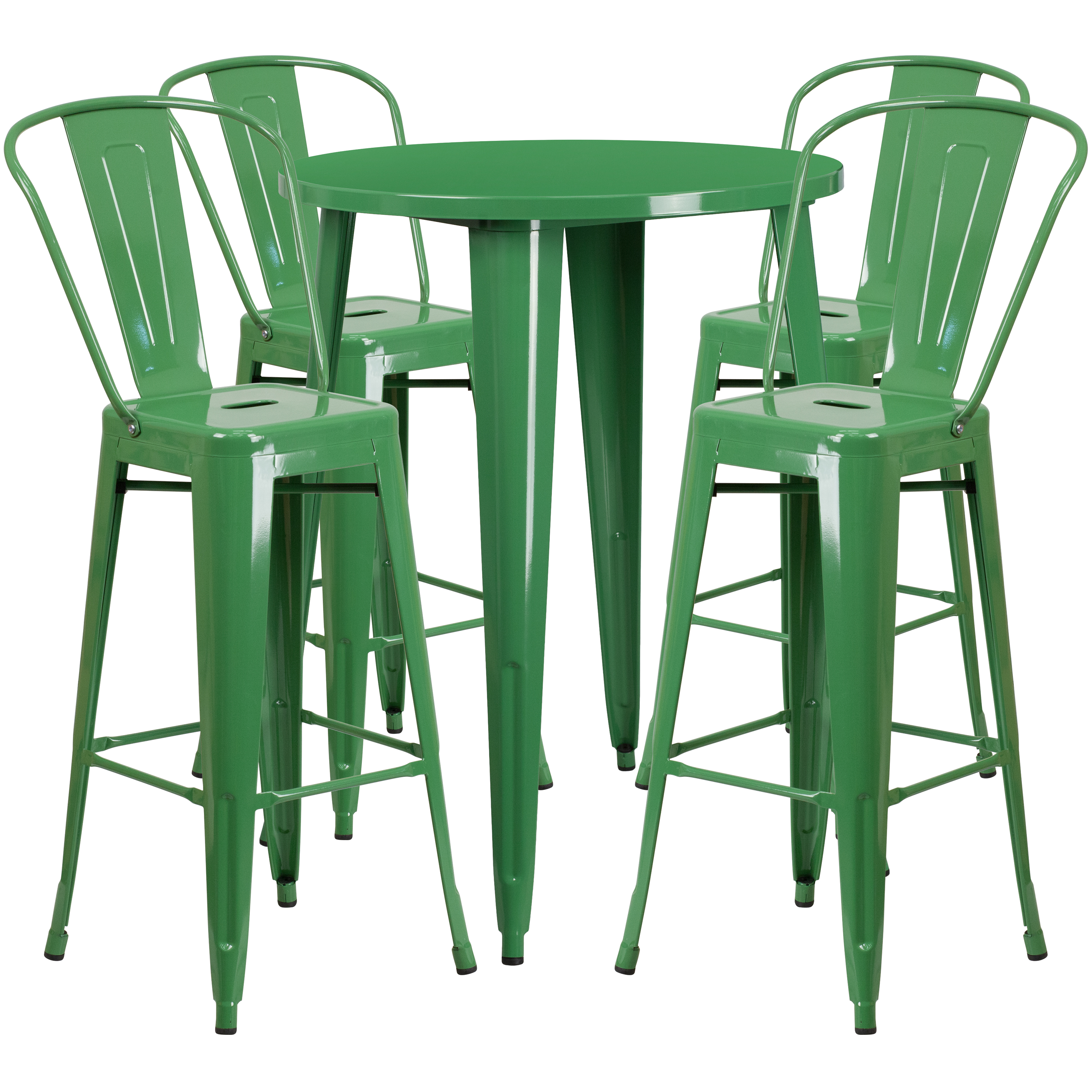 Flash Furniture CH-51090BH-4-30CAFE-GN-GG 30" Round Green Metal Indoor/Outdoor Bar Table Set with 4 Cafe Stools