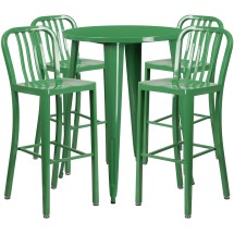 Flash Furniture CH-51090BH-4-30VRT-GN-GG 30" Round Green Metal Indoor/Outdoor Bar Table Set with 4 Vertical Slat Back Stools