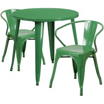 Flash Furniture CH-51090TH-2-18ARM-GN-GG 30&quot; Round Green Metal Indoor/Outdoor Table Set with 2 Arm Chairs