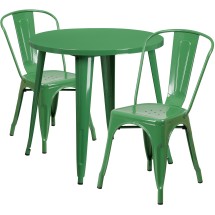 Flash Furniture CH-51090TH-2-18CAFE-GN-GG 30&quot; Round Green Metal Indoor/Outdoor Table Set with 2 Cafe Chairs