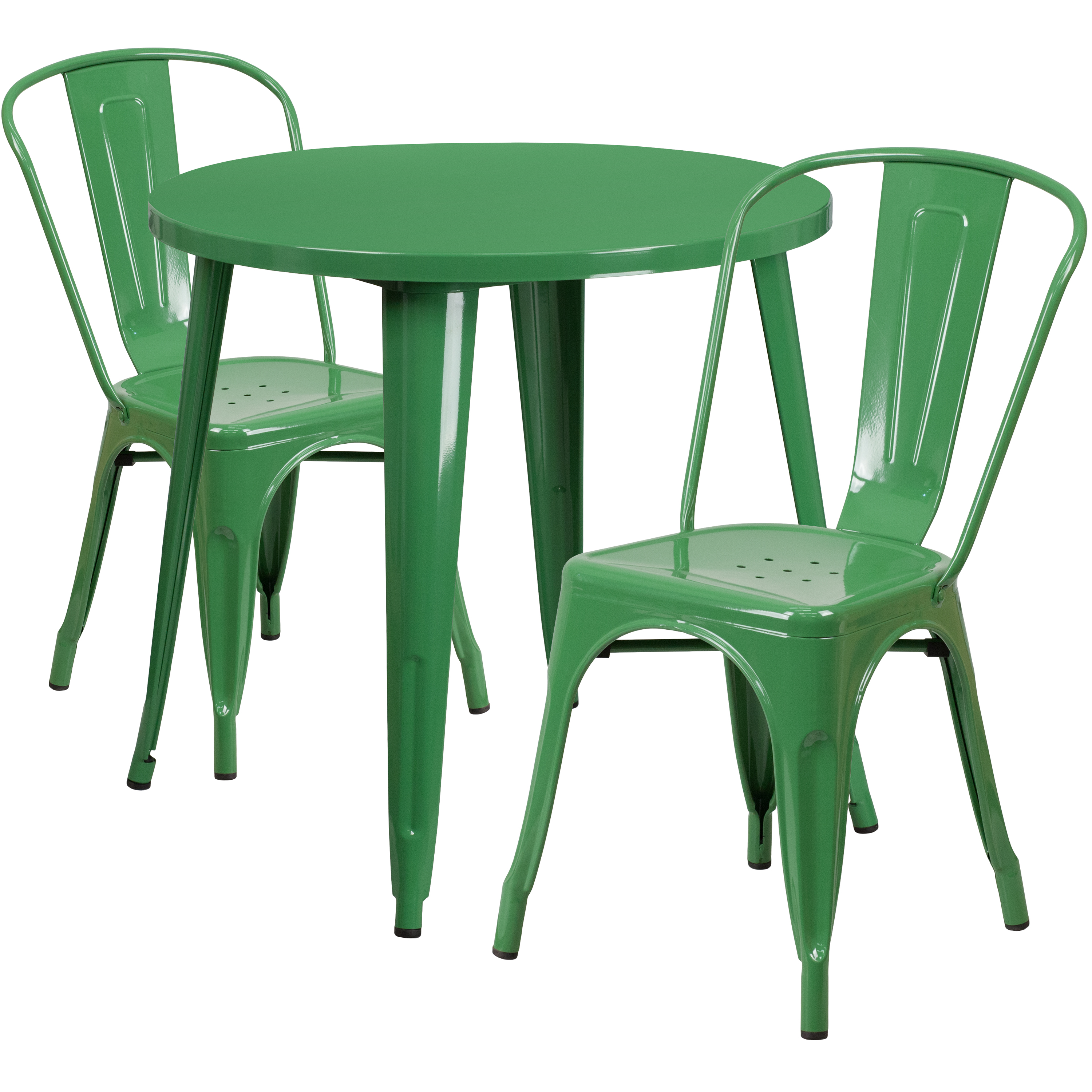 Flash Furniture CH-51090TH-2-18CAFE-GN-GG 30" Round Green Metal Indoor/Outdoor Table Set with 2 Cafe Chairs