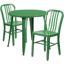 Flash Furniture CH-51090TH-2-18VRT-GN-GG 30" Round Green Metal Indoor/Outdoor Table Set with 2 Vertical Slat Back Chairs