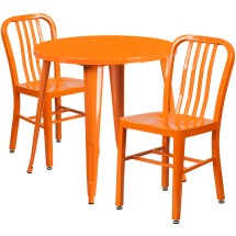 Flash Furniture CH-51090TH-2-18VRT-OR-GG 30&quot; Round Orange Metal Indoor/Outdoor Table Set with 2 Vertical Slat Back Chairs