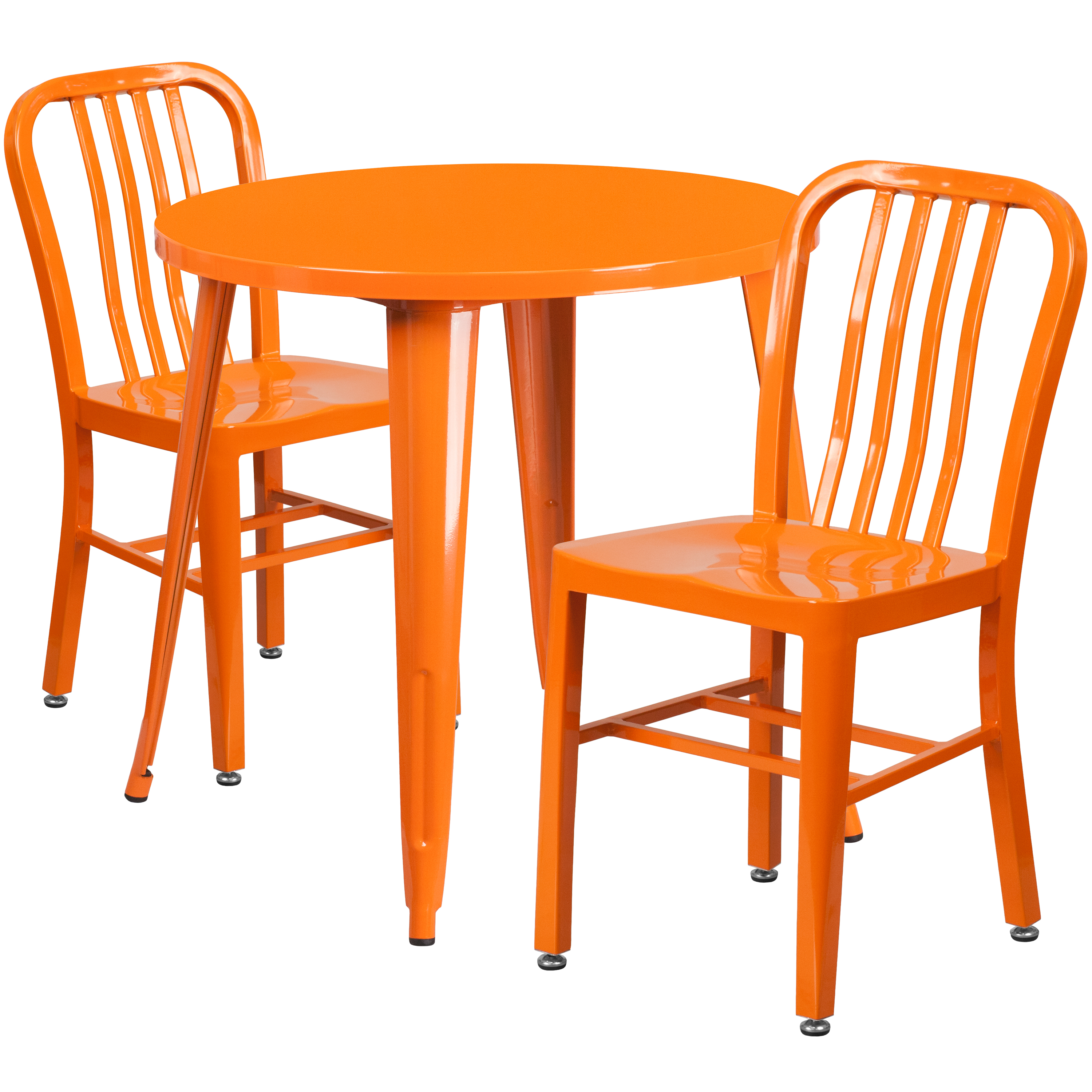 Flash Furniture CH-51090TH-2-18VRT-OR-GG 30" Round Orange Metal Indoor/Outdoor Table Set with 2 Vertical Slat Back Chairs