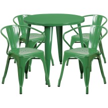 Flash Furniture CH-51090TH-4-18ARM-GN-GG 30&quot; Round Green Metal Indoor/Outdoor Table Set with 4 Arm Chairs