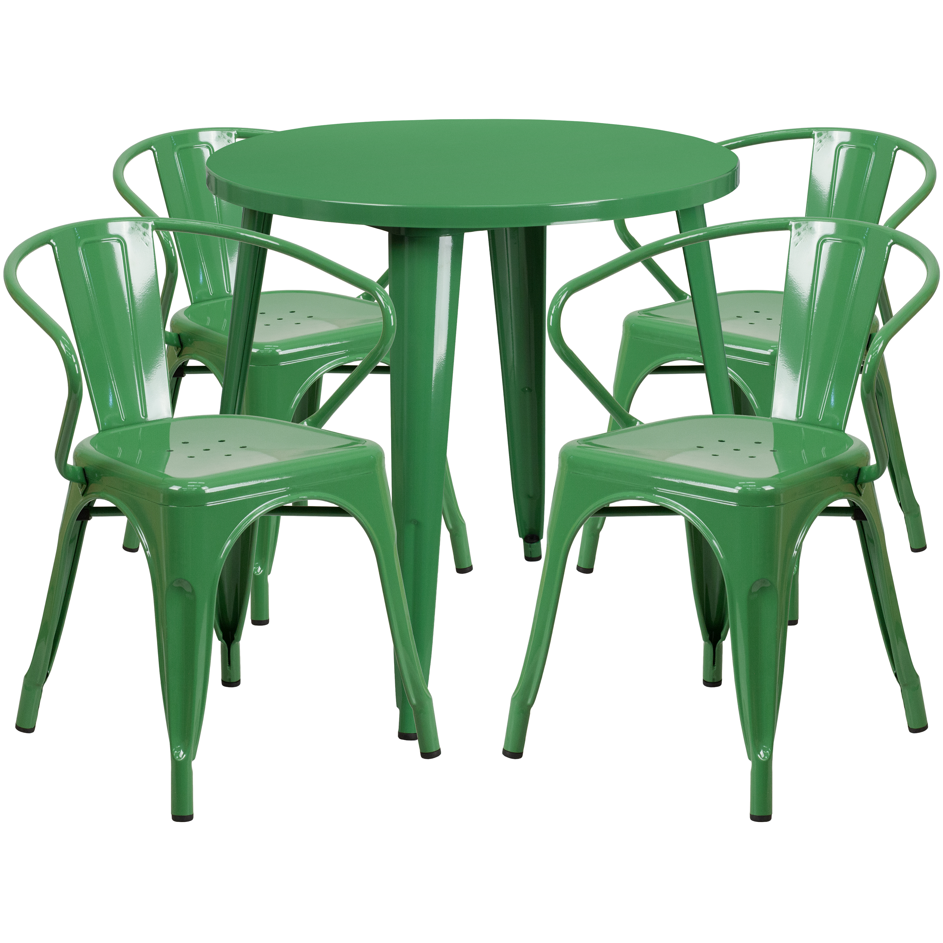 Flash Furniture CH-51090TH-4-18ARM-GN-GG 30" Round Green Metal Indoor/Outdoor Table Set with 4 Arm Chairs