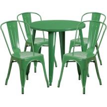 Flash Furniture CH-51090TH-4-18CAFE-GN-GG 30&quot; Round Green Metal Indoor/Outdoor Table Set with 4 Cafe Chairs