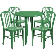 Flash Furniture CH-51090TH-4-18VRT-GN-GG 30" Round Green Metal Indoor/Outdoor Table Set with 4 Vertical Slat Back Chairs