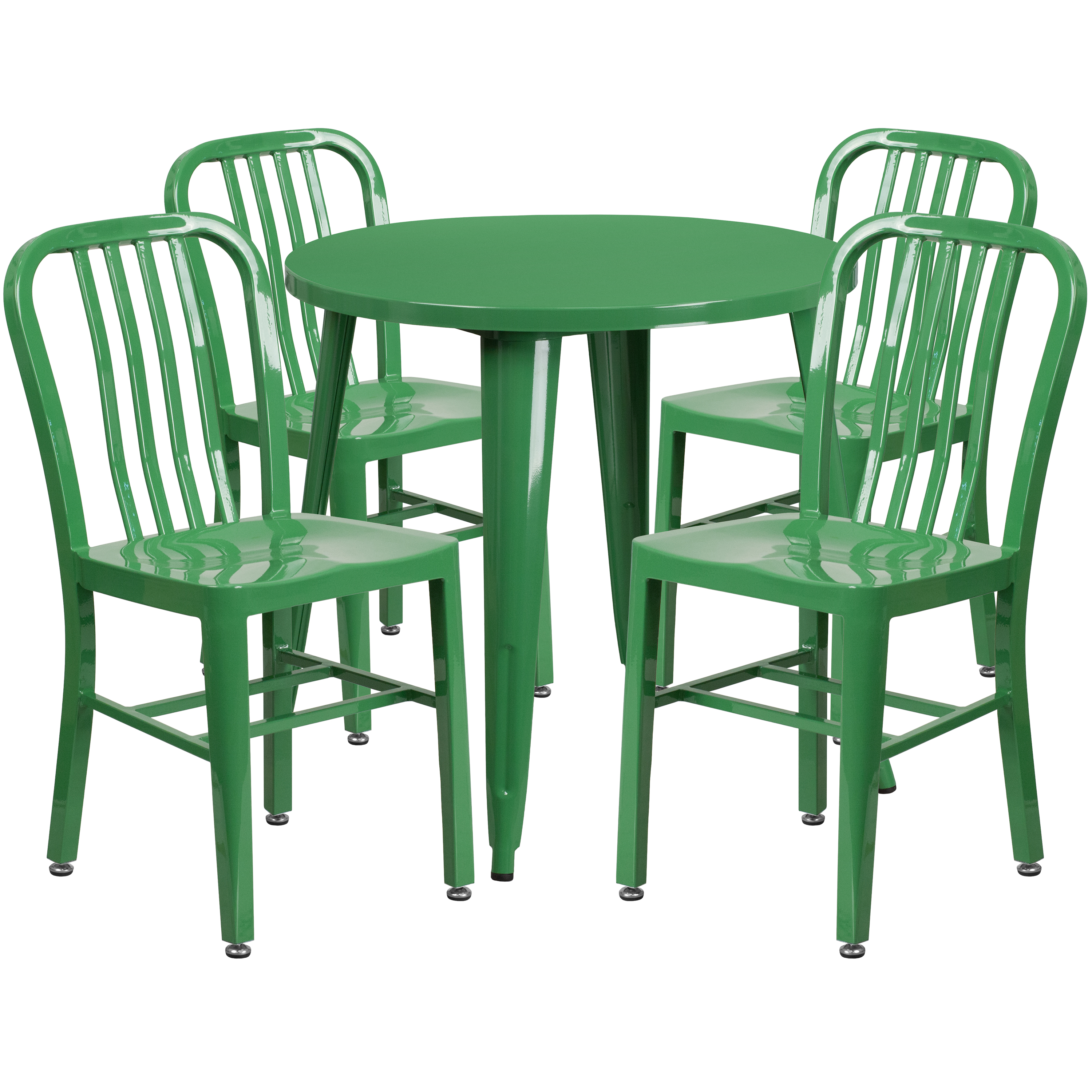 Flash Furniture CH-51090TH-4-18VRT-GN-GG 30" Round Green Metal Indoor/Outdoor Table Set with 4 Vertical Slat Back Chairs