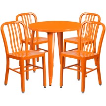 Flash Furniture CH-51090TH-4-18VRT-OR-GG 30&quot; Round Orange Metal Indoor/Outdoor Table Set with 4 Vertical Slat Back Chairs