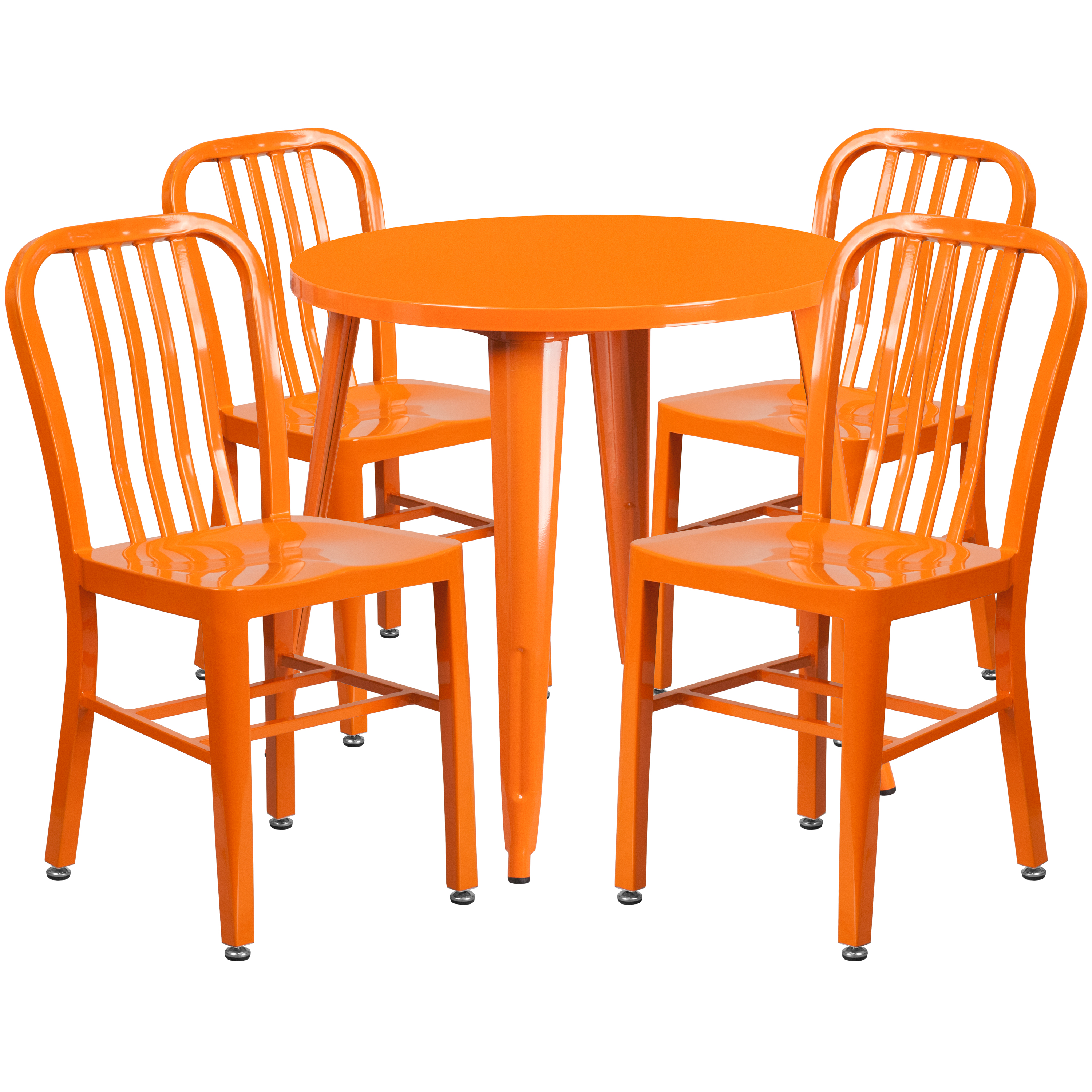 Flash Furniture CH-51090TH-4-18VRT-OR-GG 30" Round Orange Metal Indoor/Outdoor Table Set with 4 Vertical Slat Back Chairs