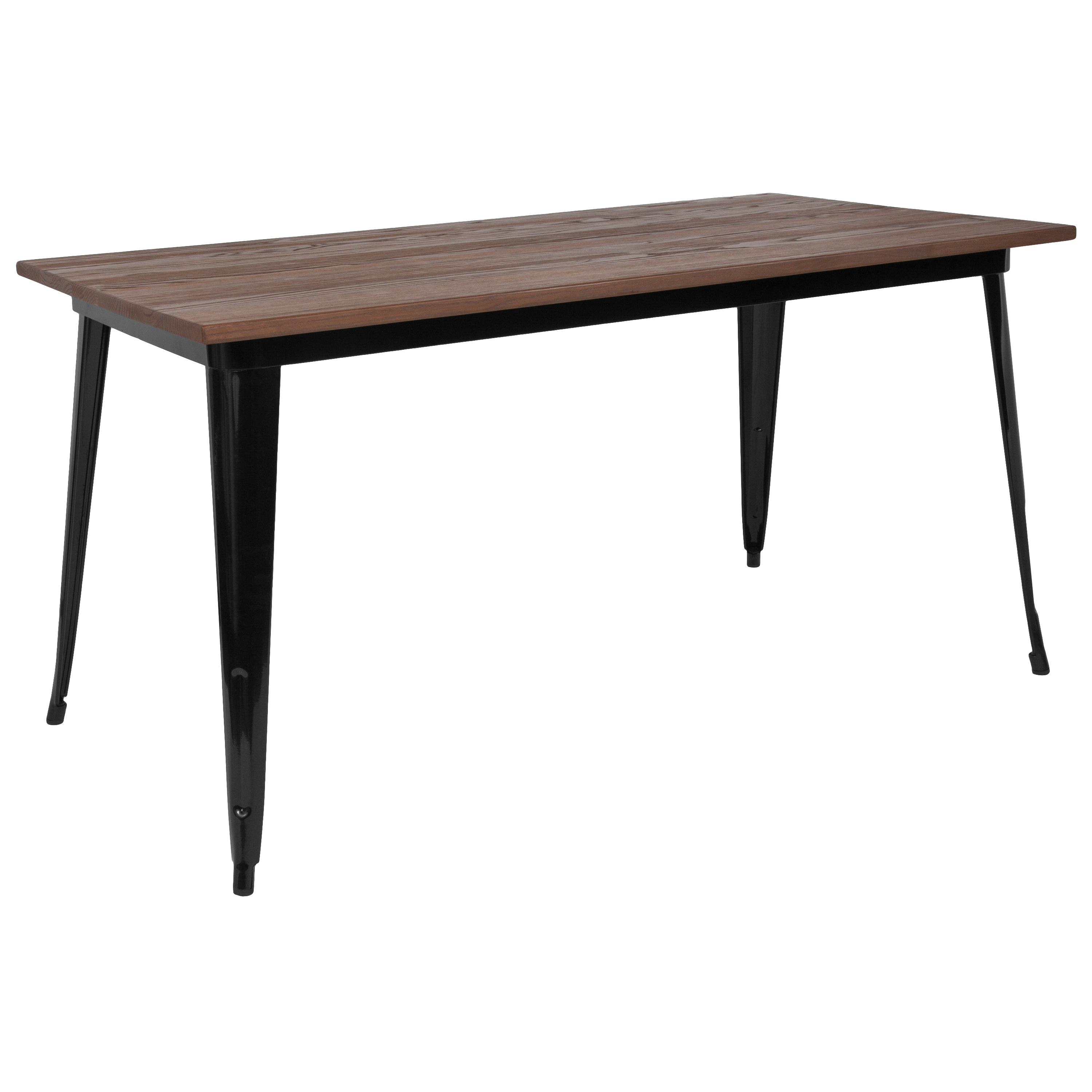 Flash Furniture CH-61010-29M1-BK-GG 30.25" x 60" Rectangular Black Metal Indoor Table with Walnut Rustic Wood Top