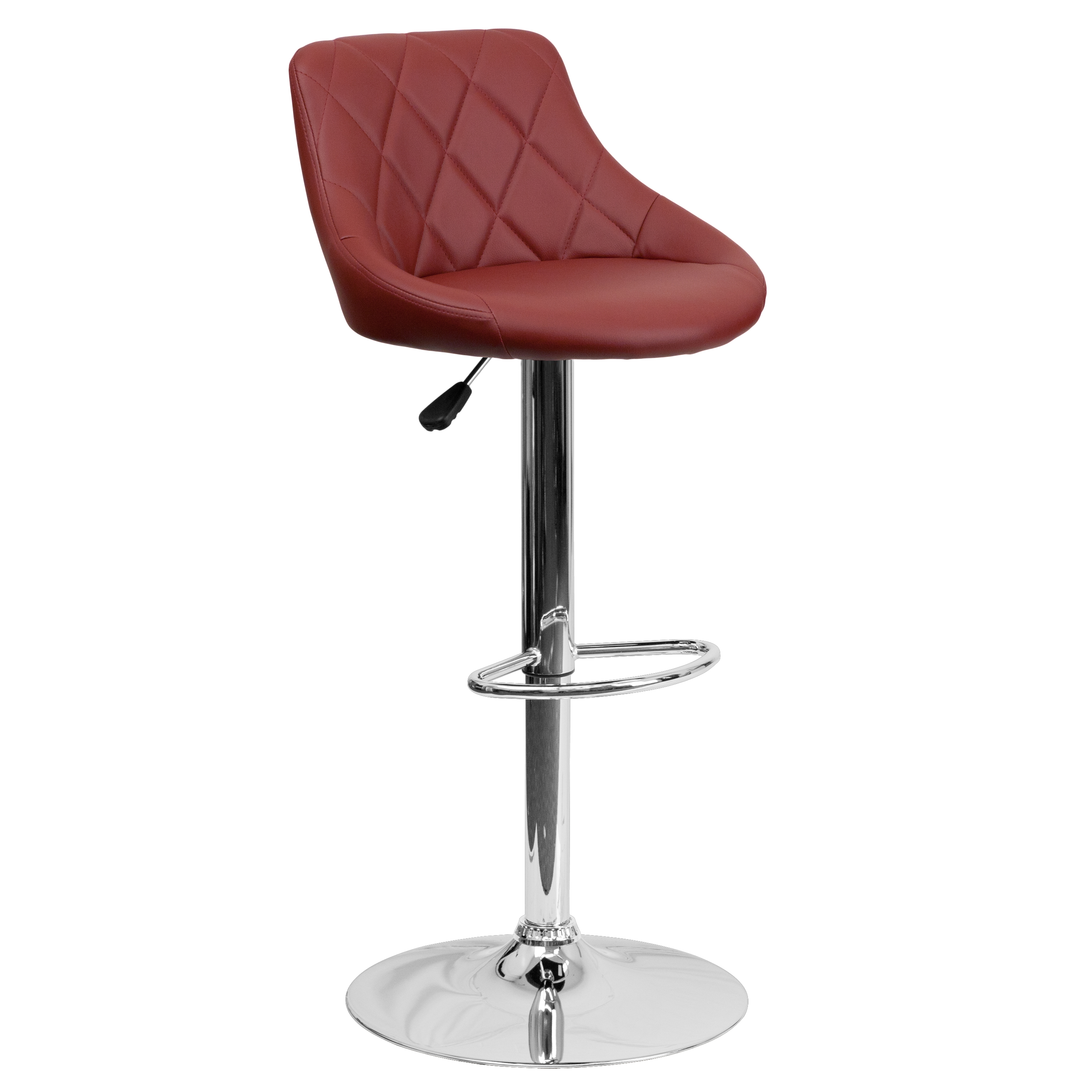 Flash Furniture CH-82028A-BURG-GG Contemporary Burgundy Vinyl Diamond Pattern Bucket Seat Adjustable Height Barstool with Chrome Base