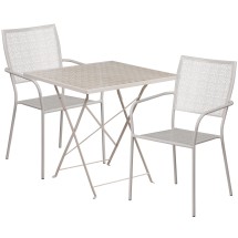 Flash Furniture CO-28SQF-02CHR2-SIL-GG 28&quot; Square Light Gray Indoor/Outdoor Steel Folding Patio Table Set with 2 Square Back Chairs