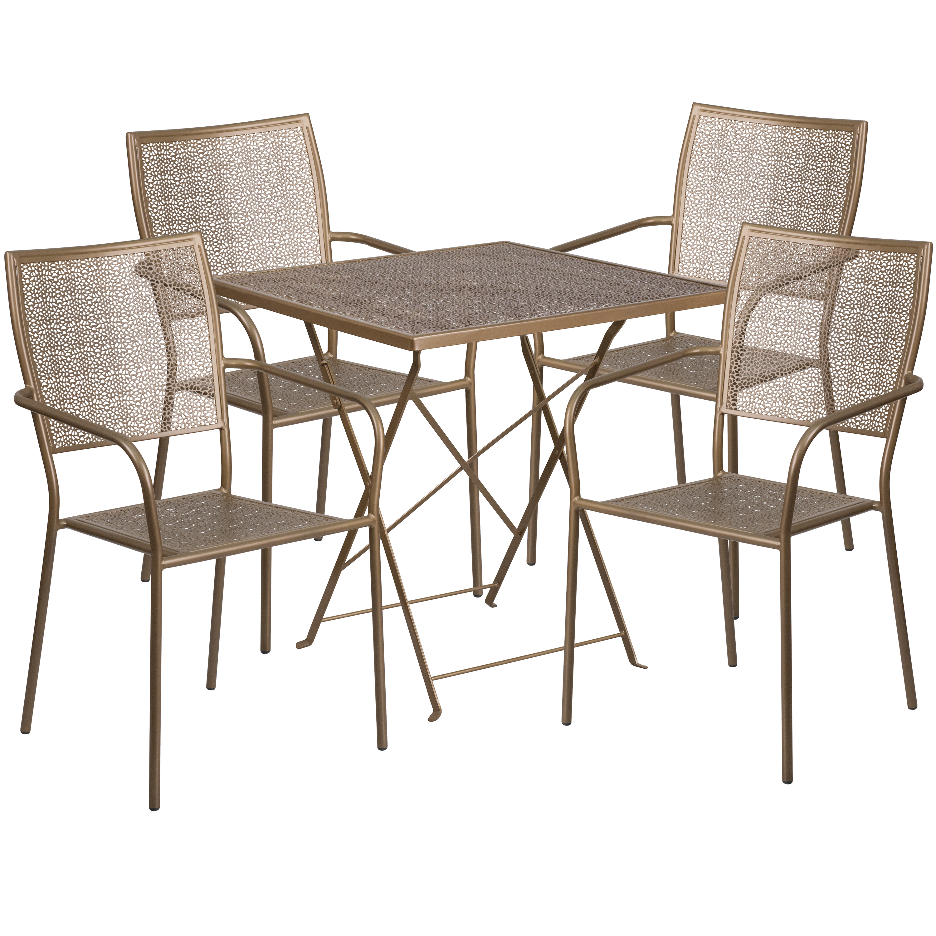 Flash Furniture CO-28SQF-02CHR4-GD-GG 28" Square Gold Indoor/Outdoor Steel Folding Patio Table Set with 4 Square Back Chairs