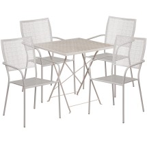 Flash Furniture CO-28SQF-02CHR4-SIL-GG 28&quot; Square Light Gray Indoor/Outdoor Steel Folding Patio Table Set with 4 Square Back Chairs