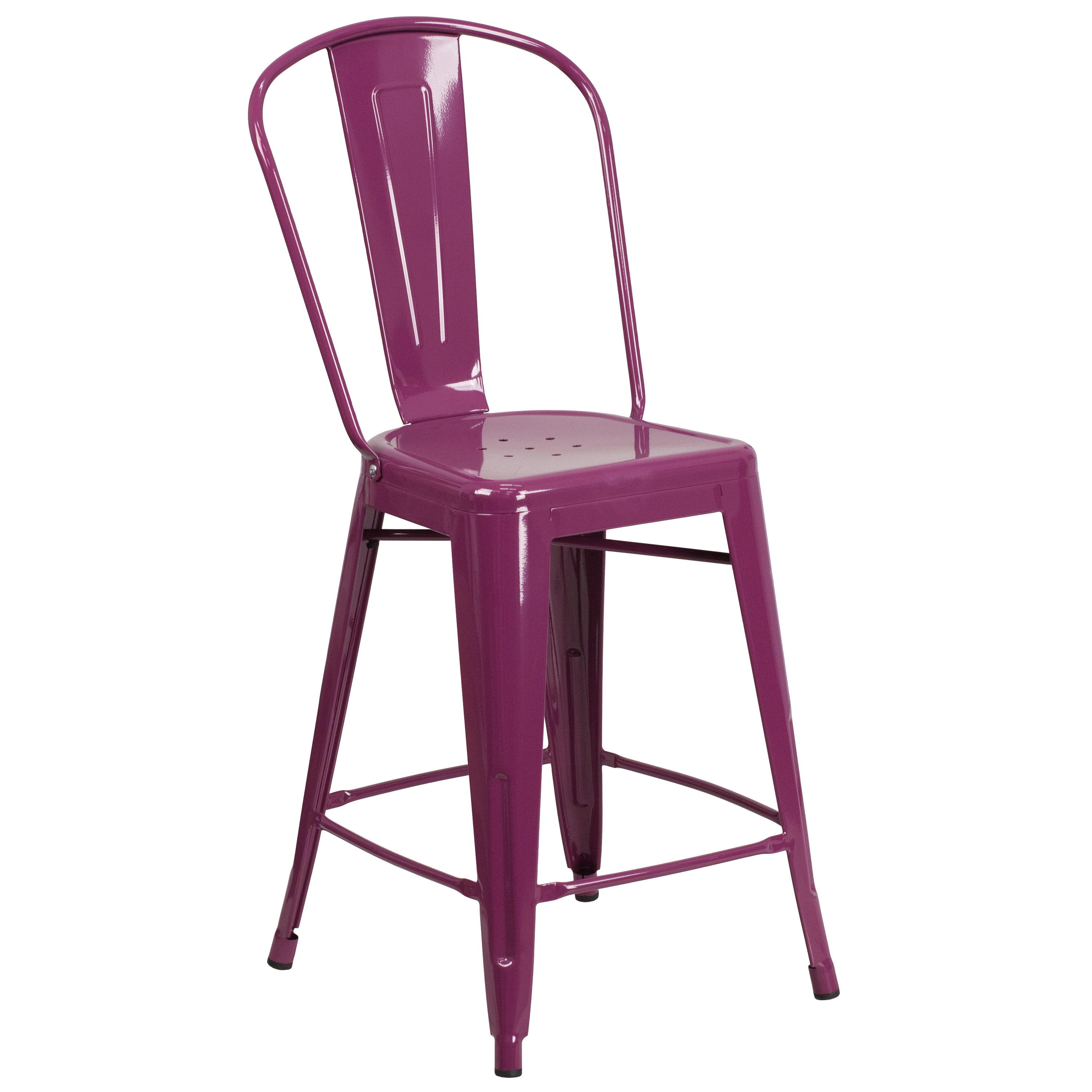 Flash Furniture ET-3534-24-PUR-GG 24" Purple Metal Indoor/Outdoor Counter Height Stool with Back