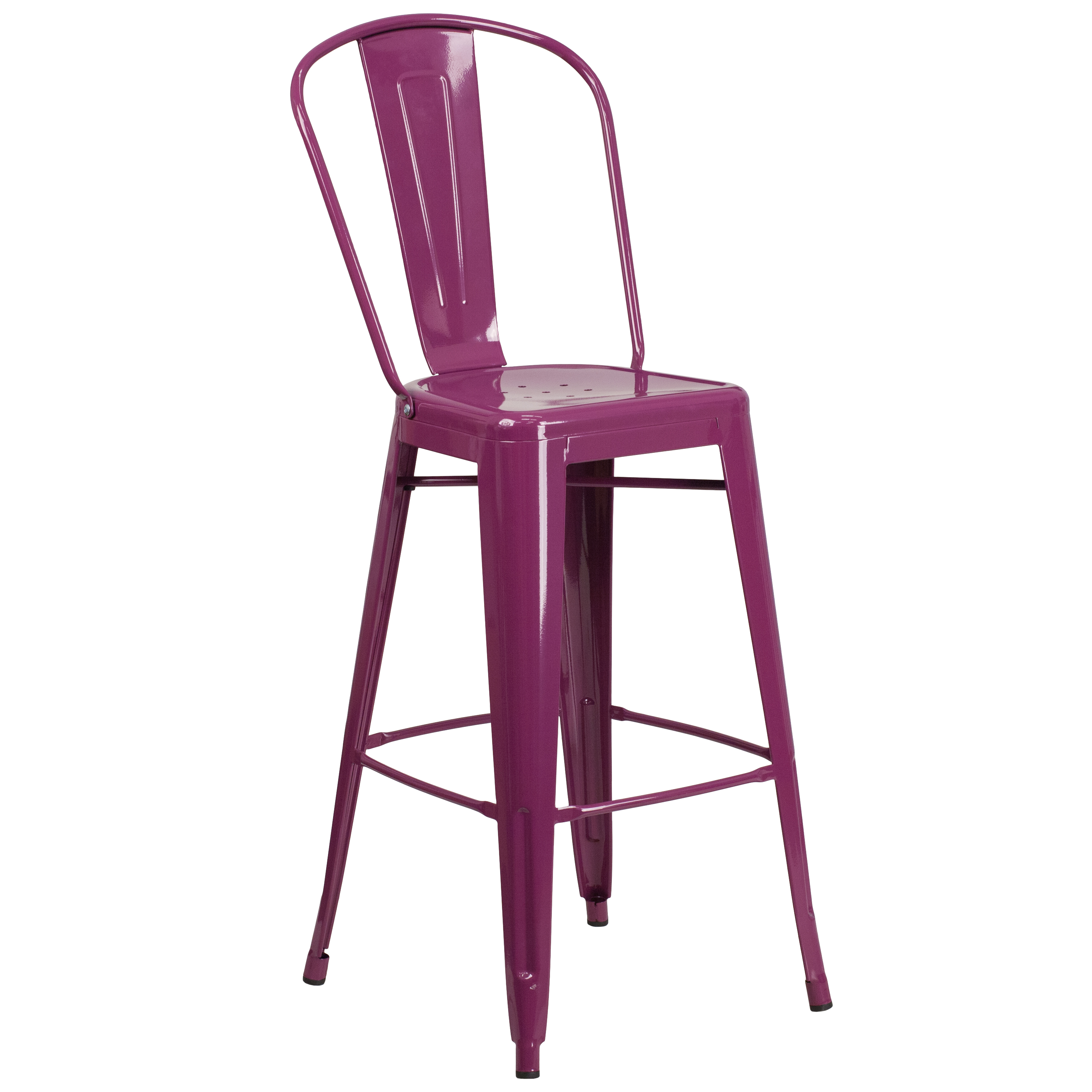 Flash Furniture ET-3534-30-PUR-GG 30" Purple Metal Indoor/Outdoor Barstool with Back