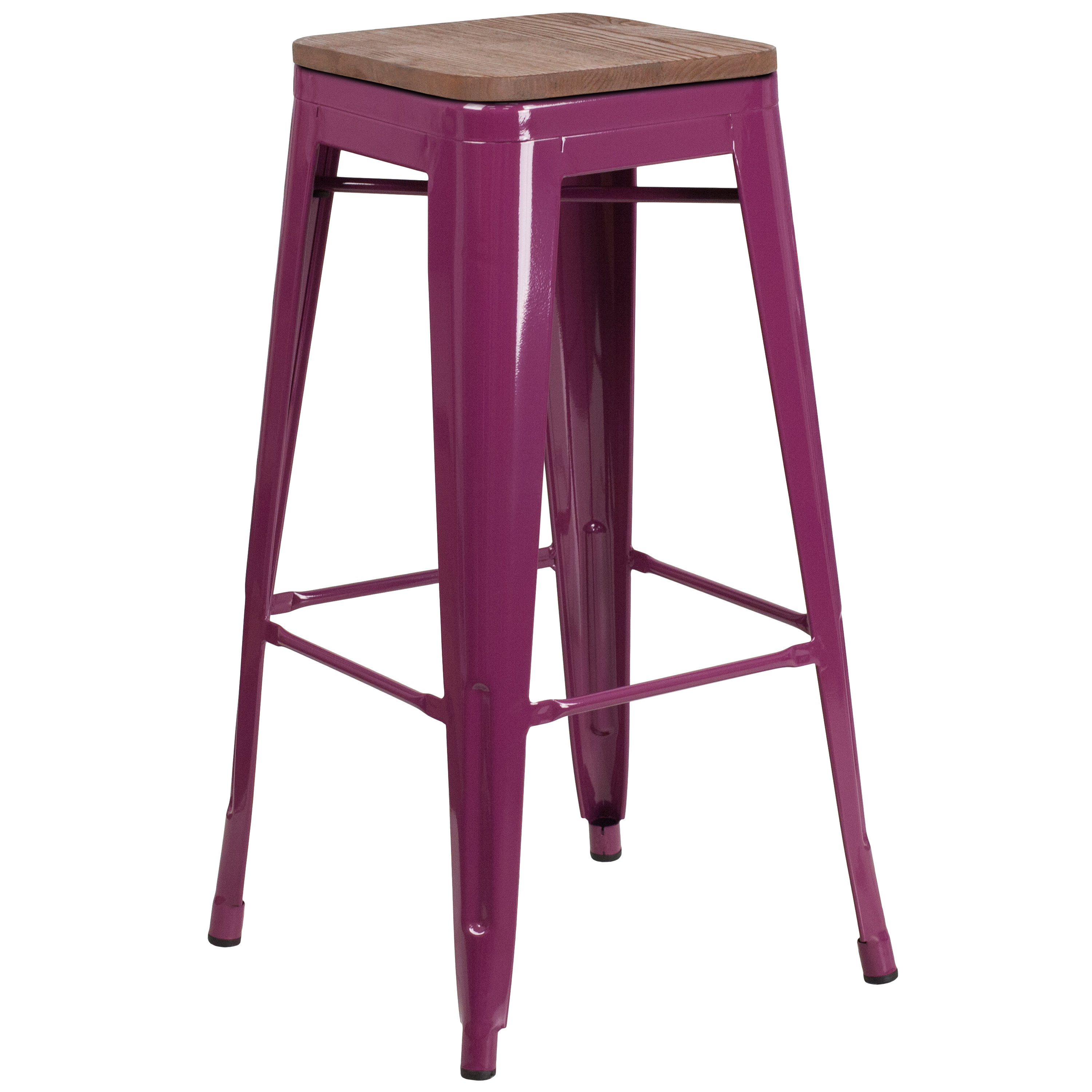 Flash Furniture ET-BT3503-30-PUR-WD-GG 30" Backless Purple Barstool with Square Wood Seat