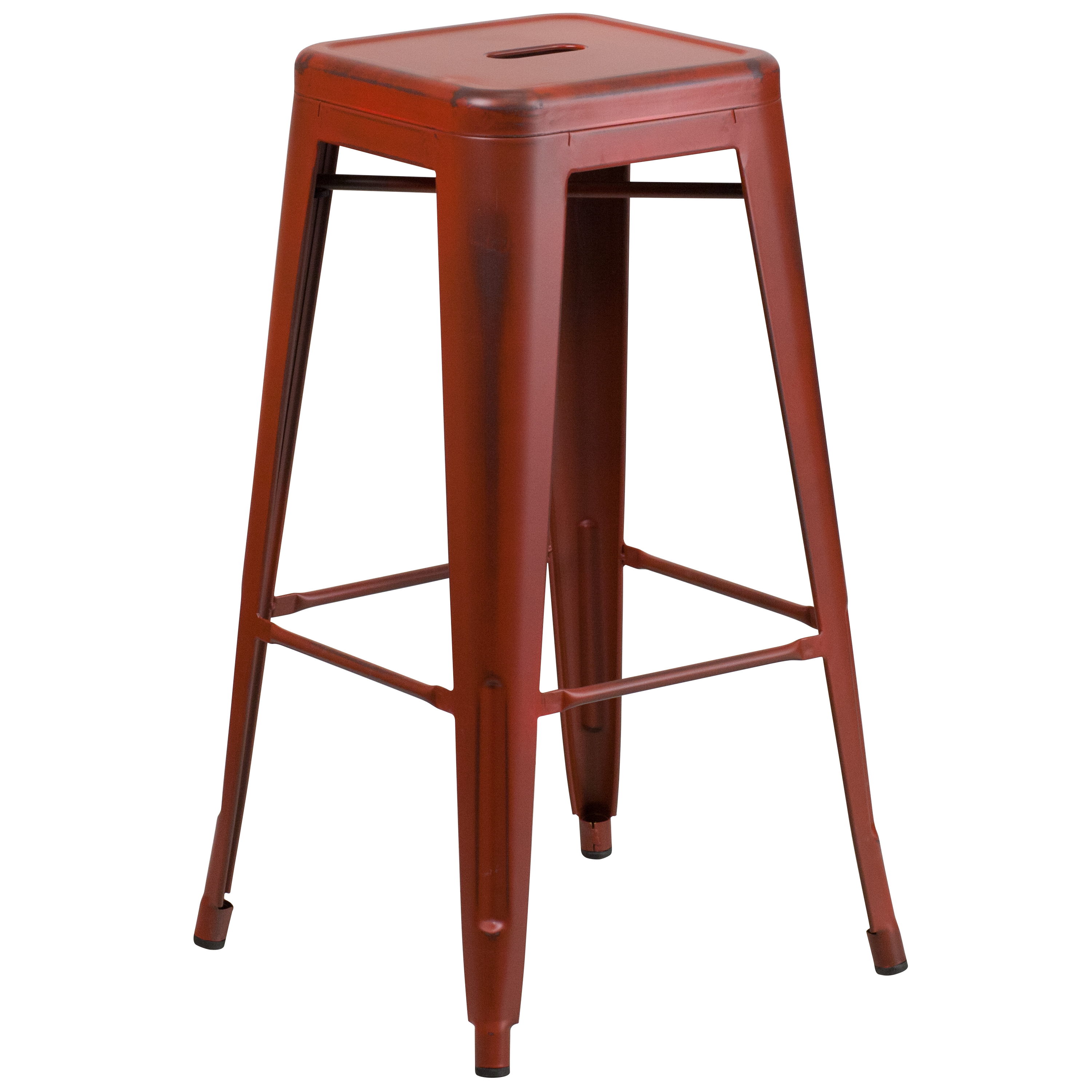 Flash Furniture ET-BT3503-30-RD-GG 30" Backless Distressed Kelly Red Metal Indoor/Outdoor Barstool