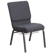 Flash Furniture FD-CH02185-SV-DKGY-BAS-GG Hercules 18.5''W Dark Gray Fabric Church Chair with Book Rack - Silver Vein Frame
