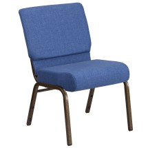 Flash Furniture FD-CH0221-4-GV-BLUE-GG Hercules 21''W Blue Fabric Stacking Church Chair - Gold Vein Frame