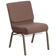 Flash Furniture FD-CH0221-4-GV-BNDOT-BAS-GG Hercules 21''W Brown Dot Fabric Church Chair with Book Rack - Gold Vein Frame