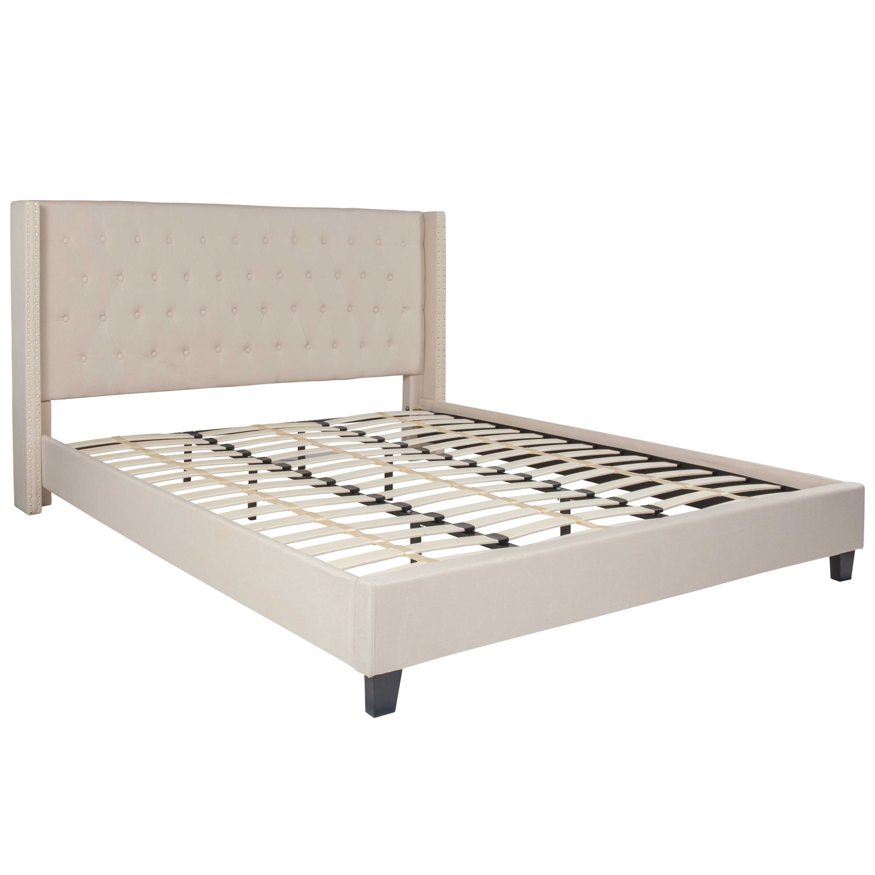 Flash Furniture HG-36-GG King Size Tufted Upholstered Platform Bed, Beige Fabric