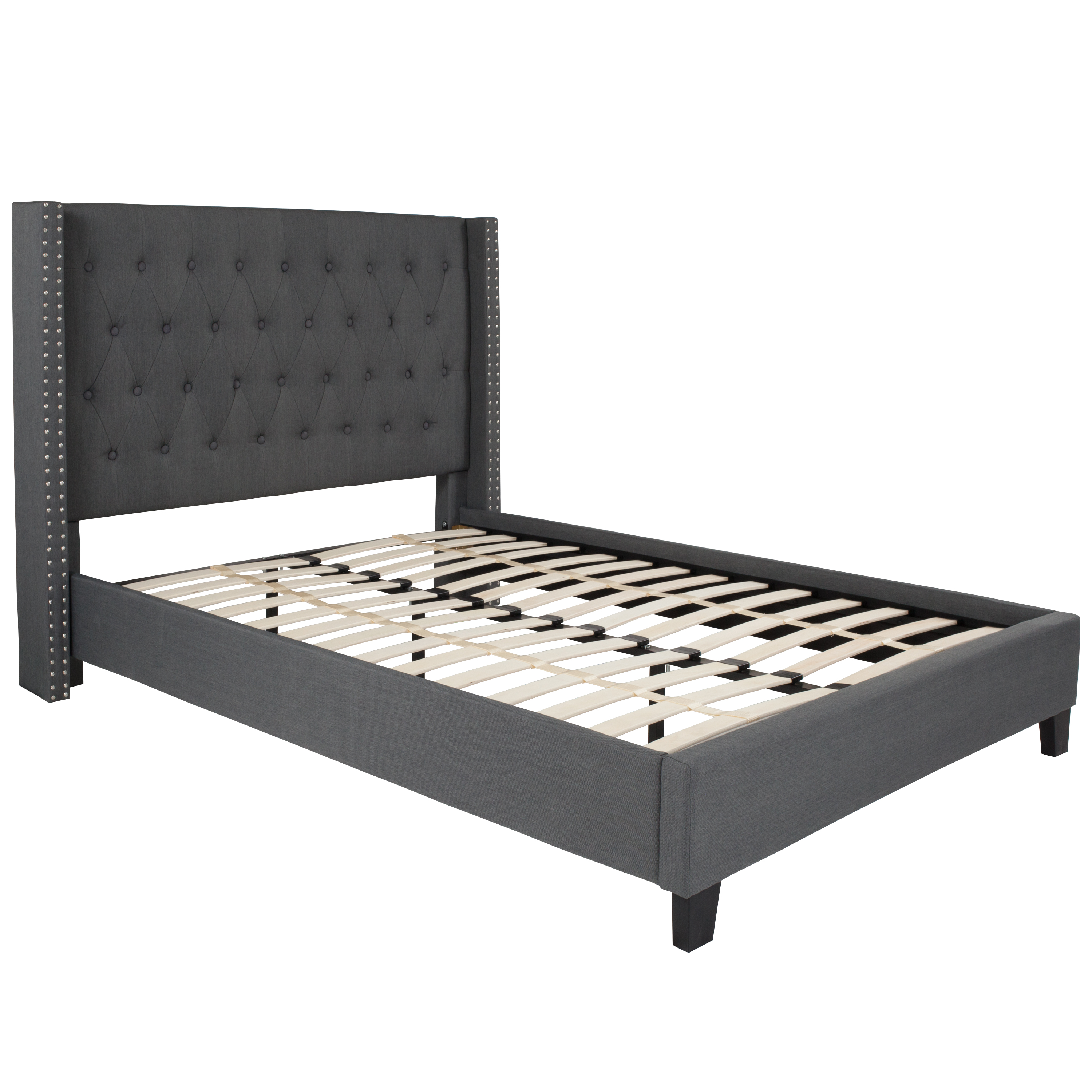 Flash Furniture HG-46-GG Full Size Tufted Upholstered Platform Bed, Dark Gray Fabric