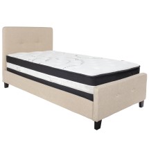 Flash Furniture HG-BM-17-GG Twin Size Tufted Upholstered Platform Bed, Beige Fabric with Pocket Spring Mattress