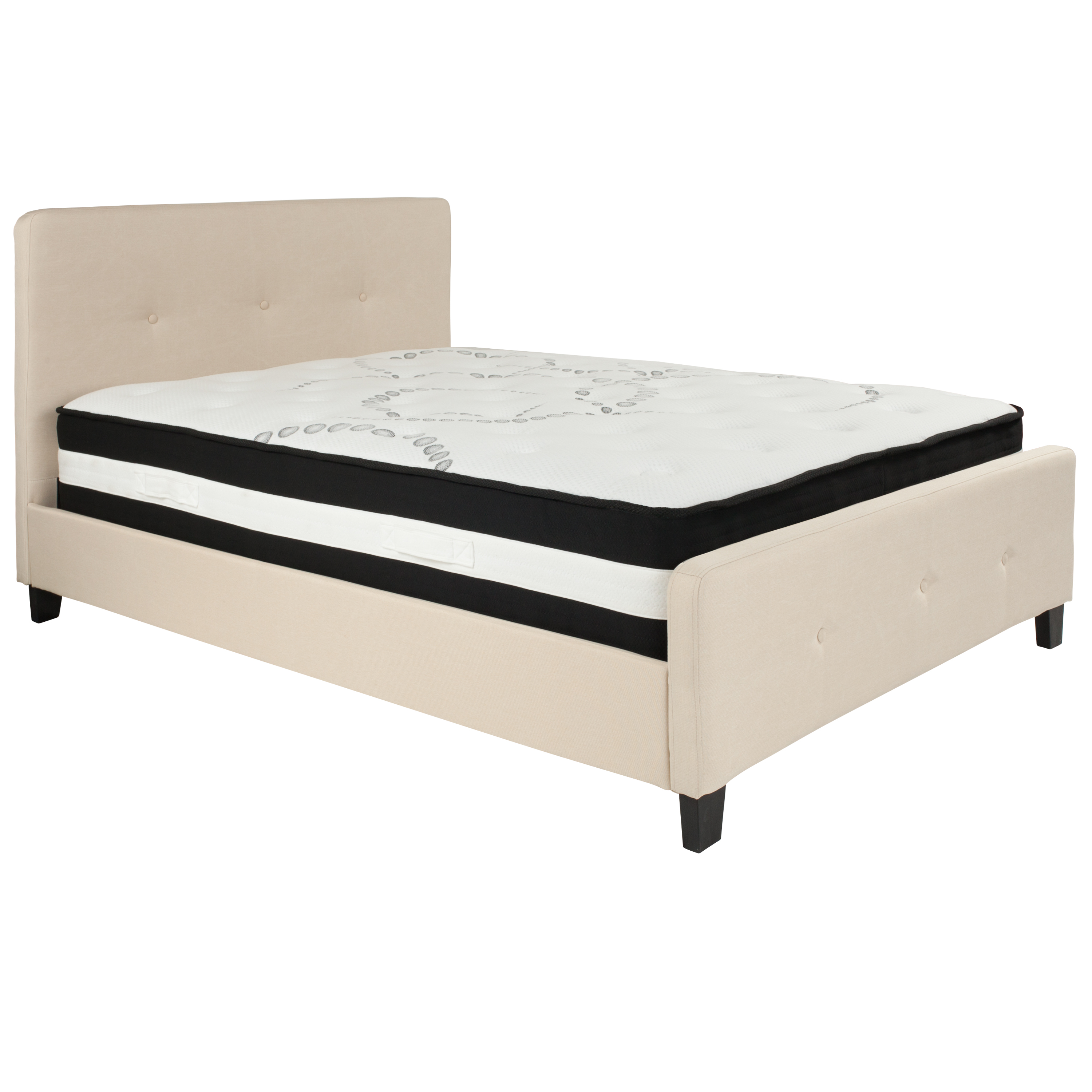 Flash Furniture HG-BM-18-GG Full Size Tufted Upholstered Platform Bed, Beige Fabric with Pocket Spring Mattress