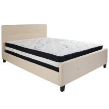 Flash Furniture HG-BM-19-GG Queen Size Tufted Upholstered Platform Bed, Beige Fabric with Pocket Spring Mattress