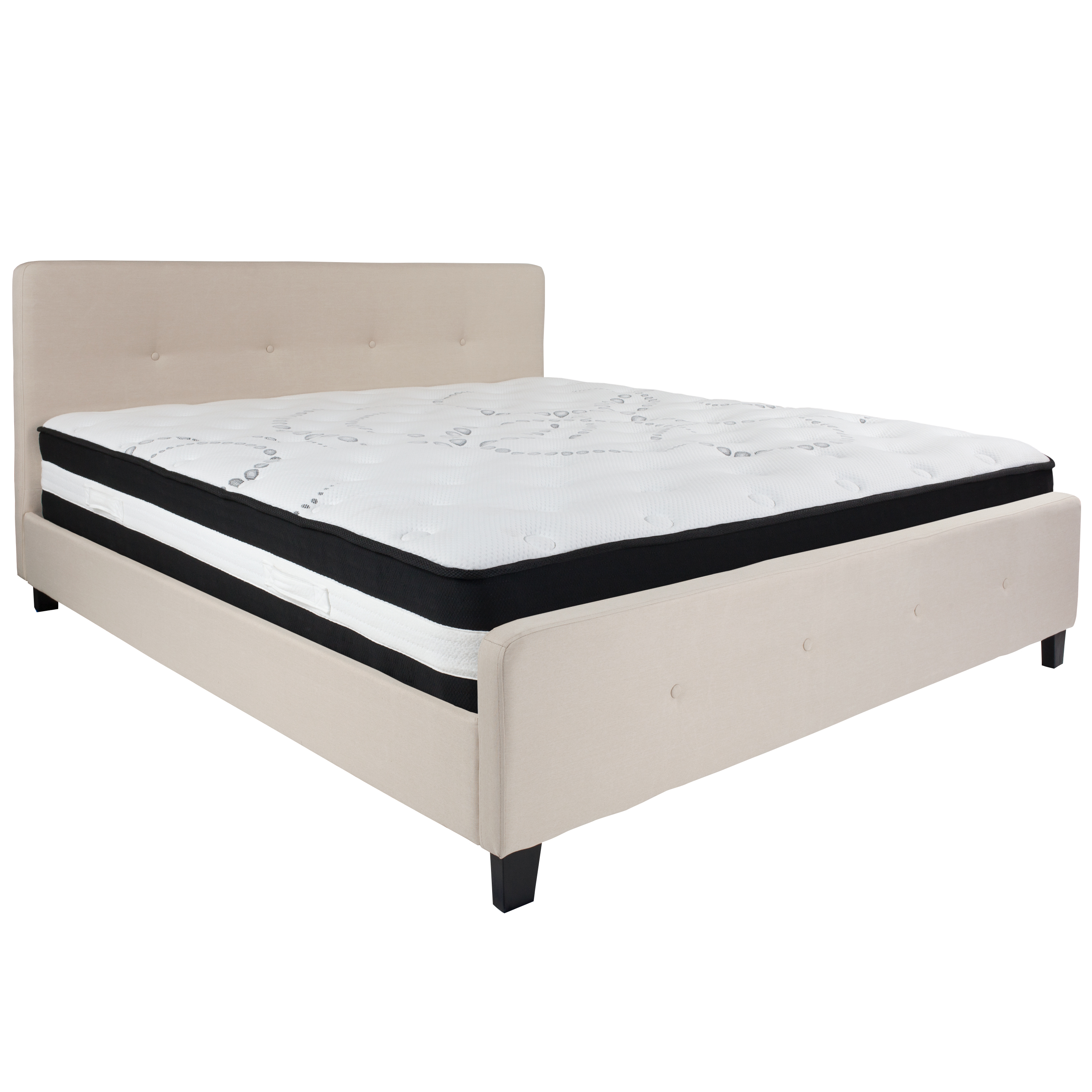 Flash Furniture HG-BM-20-GG King Size Tufted Upholstered Platform Bed, Beige Fabric with Pocket Spring Mattress