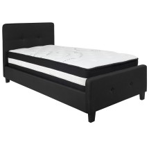 Flash Furniture HG-BM-21-GG Twin Size Tufted Upholstered Platform Bed, Black Fabric with Pocket Spring Mattress