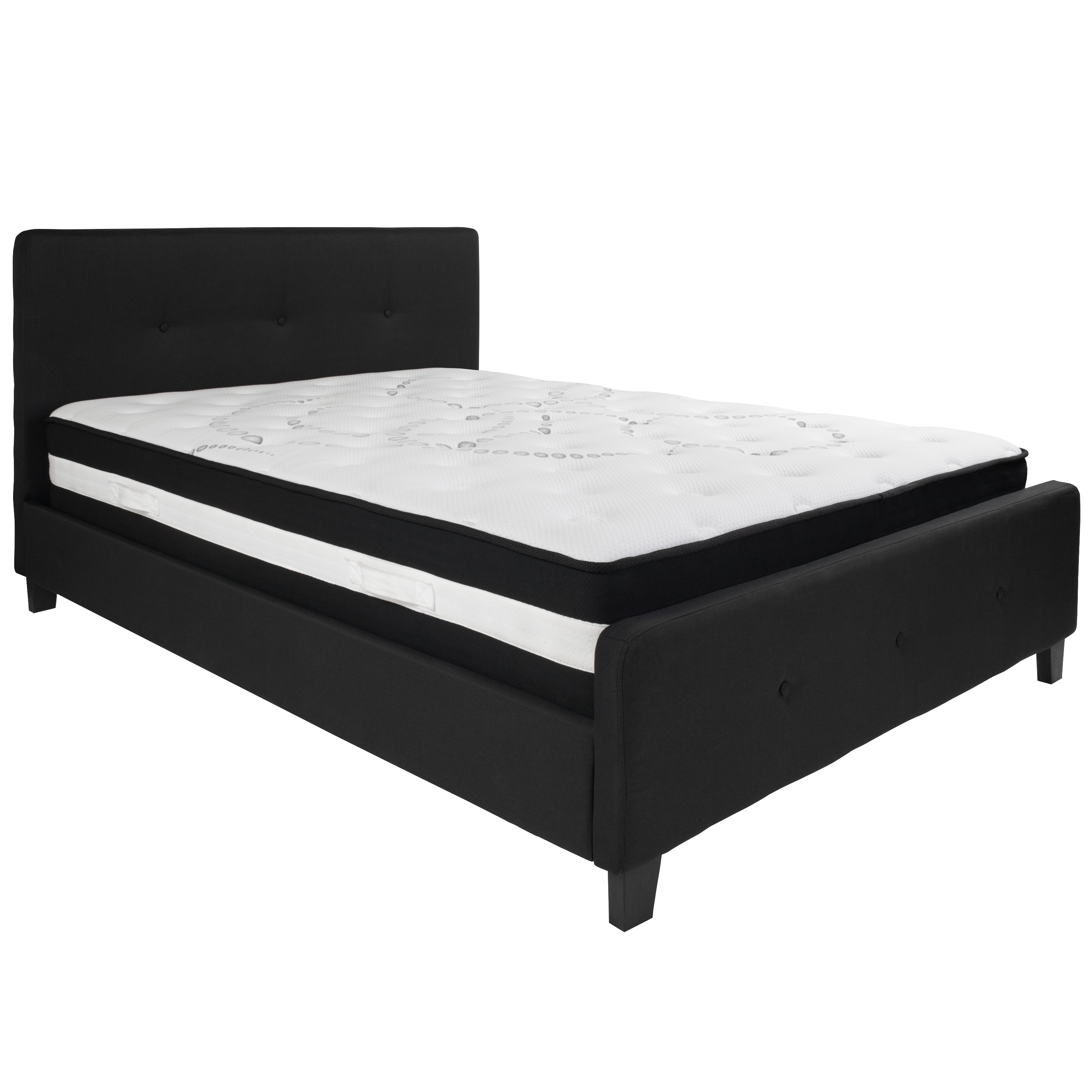 Flash Furniture HG-BM-23-GG Queen Size Tufted Upholstered Platform Bed, Black Fabric with Pocket Spring Mattress