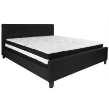 Flash Furniture HG-BM-24-GG King Size Tufted Upholstered Platform Bed, Black Fabric with Pocket Spring Mattress