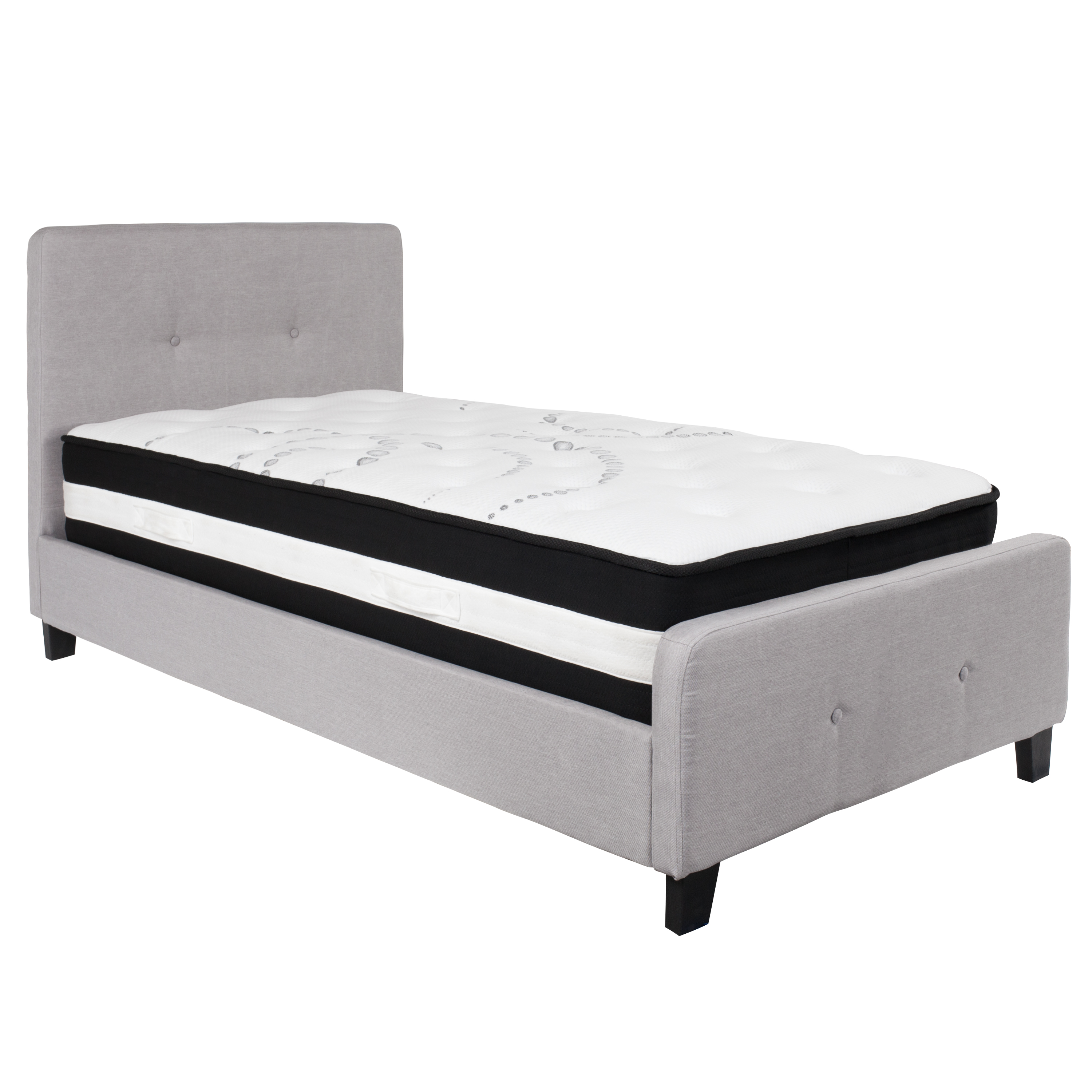 Flash Furniture HG-BM-25-GG Twin Size Tufted Upholstered Platform Bed, Light Gray Fabric with Pocket Spring Mattress