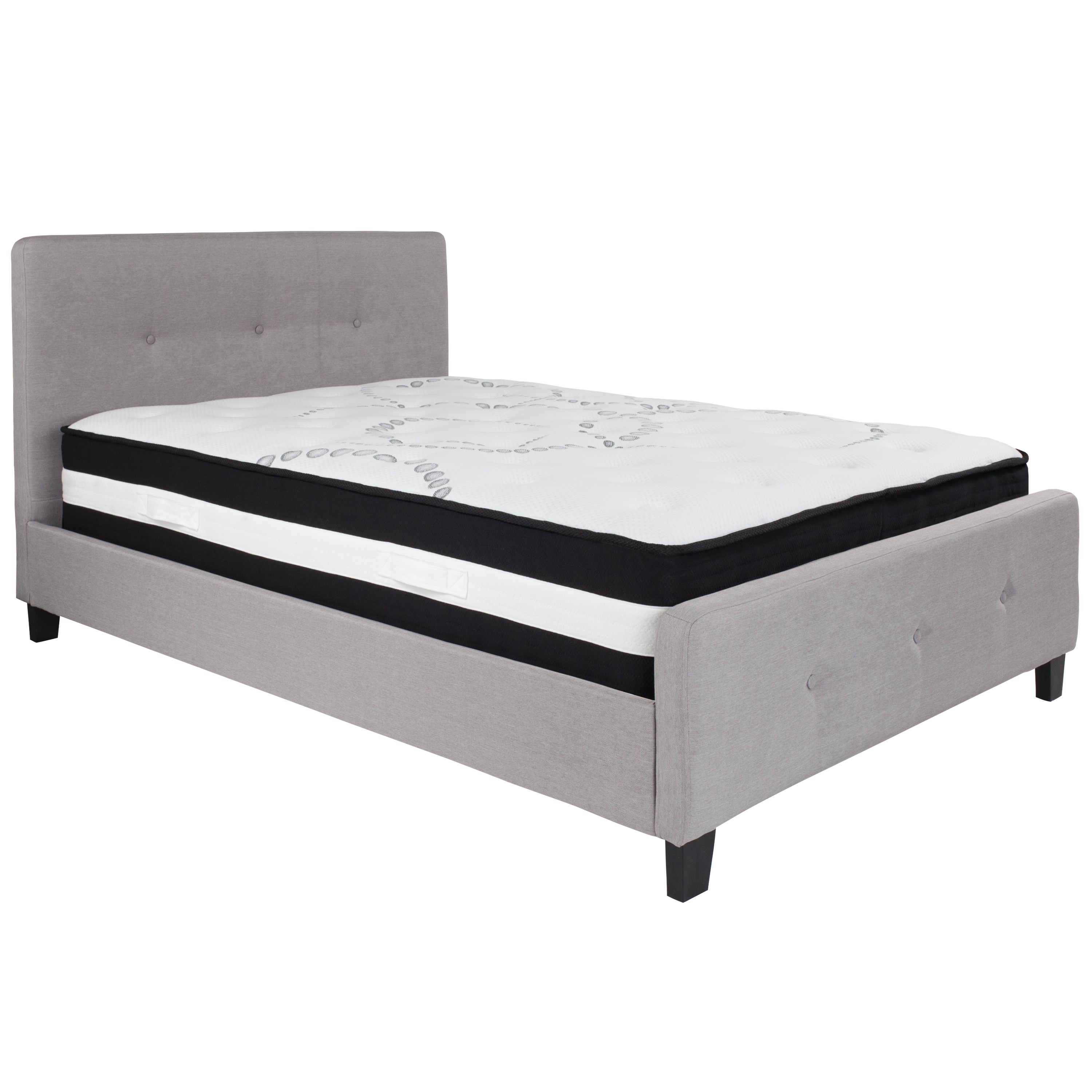 Flash Furniture HG-BM-26-GG Full Size Tufted Upholstered Platform Bed, Light Gray Fabric with Pocket Spring Mattress