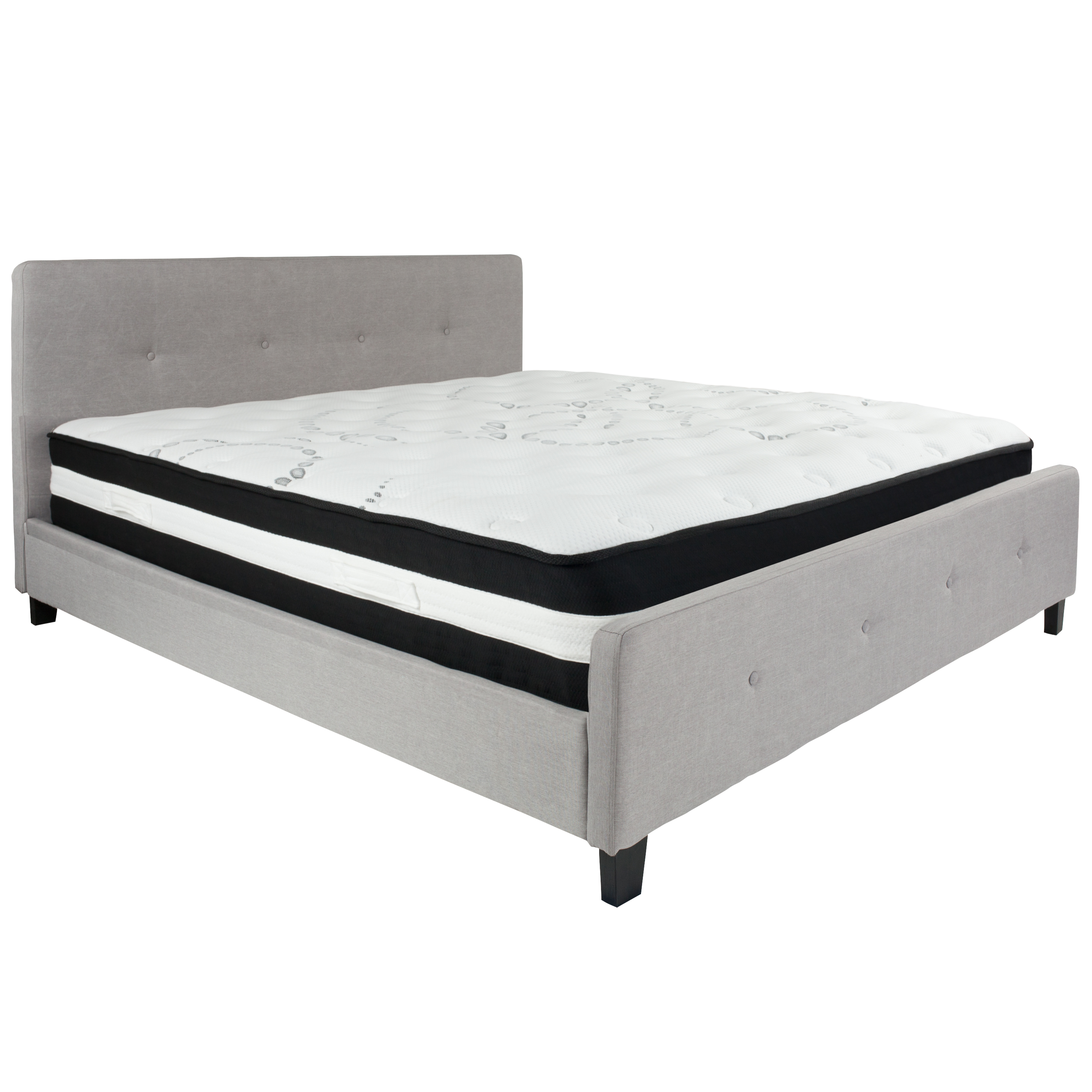 Flash Furniture HG-BM-28-GG King Size Tufted Upholstered Platform Bed, Light Gray Fabric with Pocket Spring Mattress