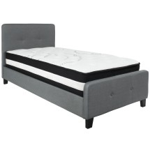 Flash Furniture HG-BM-29-GG Twin Size Tufted Upholstered Platform Bed, Dark Gray Fabric with Pocket Spring Mattress