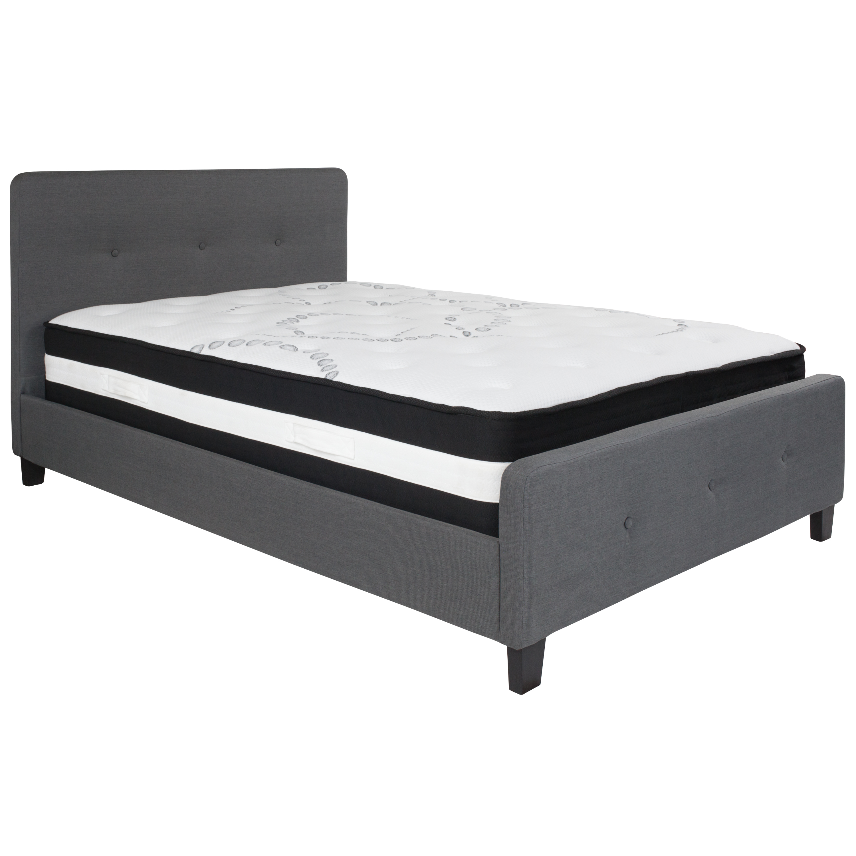 Flash Furniture HG-BM-30-GG Full Size Tufted Upholstered Platform Bed, Dark Gray Fabric with Pocket Spring Mattress